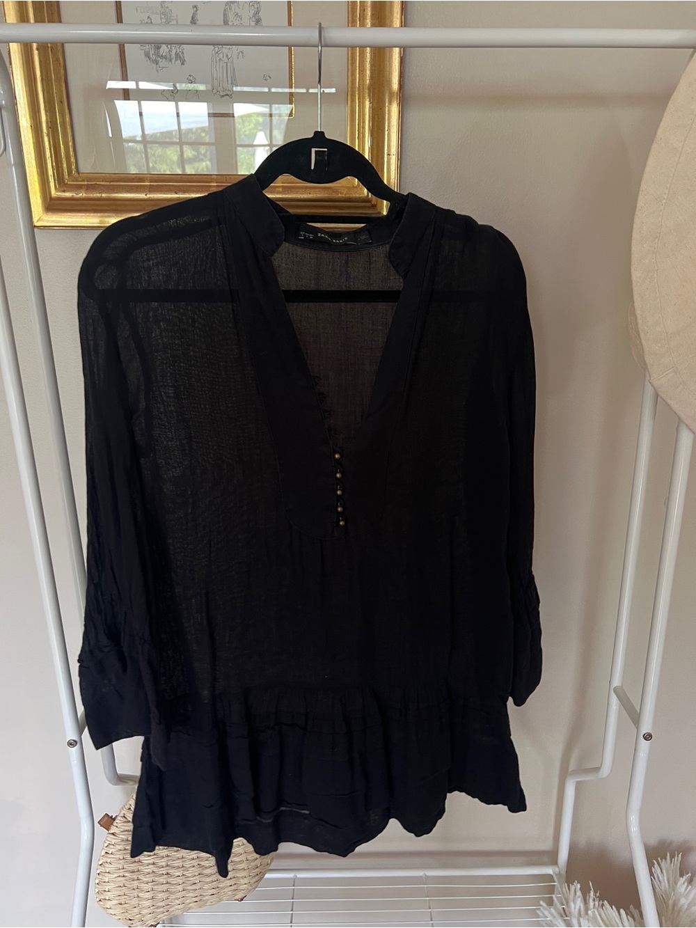 Zara Black Sheer V-Neck Swim Coverup Tunic